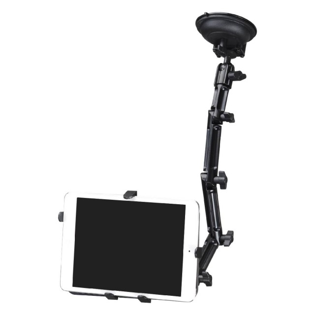 Dorkas series tablet mount from PROJECT AUTOPARTS, featuring a flexible arm with a suction cup base for secure attachment and adjustable positioning.