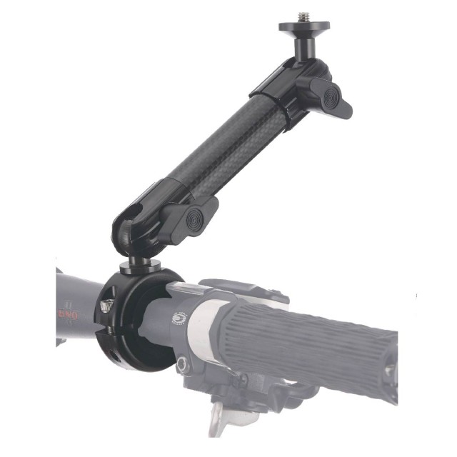 PROJECT AUTOPARTS Carlos series carbon fiber mounting arm attached to a handlebar, designed for secure device placement on bicycles or motorcycles.