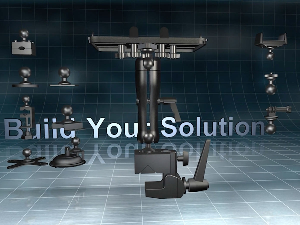 PROJECT AUTOPARTS components arranged in a futuristic grid background, highlighting modular mounting solutions. Text reads: "Build Your Solution.